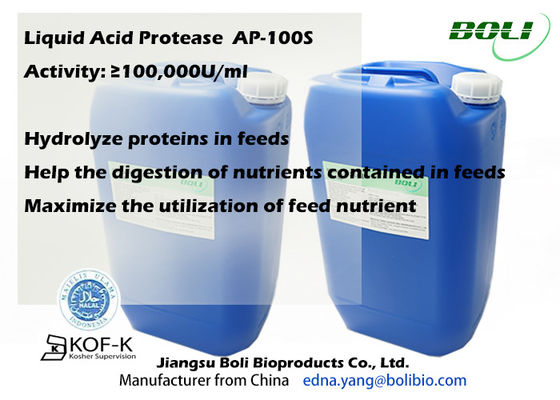 Het vloeibare van het de Proteaseenzym van 100000u/Ml Zure Verslavende Dierenvoer hydroliseert Proteïnen Hoge Ac