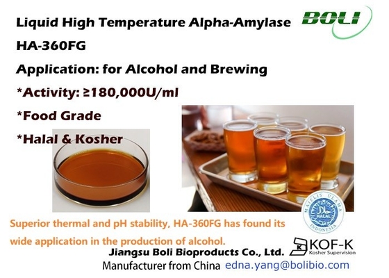 Temperatuur 180000 U/Ml van Ha 360FG Alpha Amylase Enzyme Liquid High