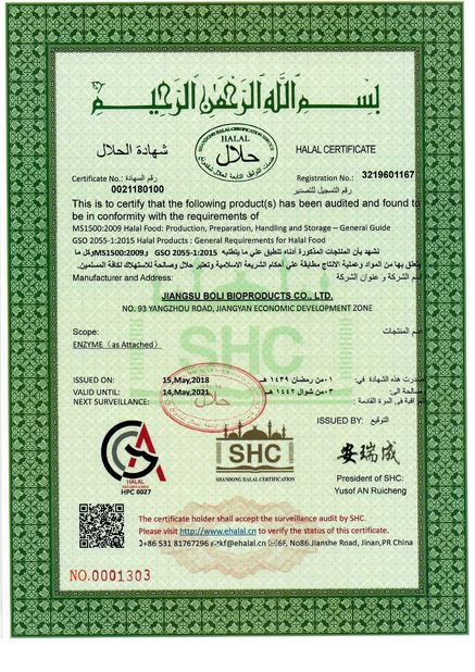 China Jiangsu Boli Bioproducts Co., Ltd. certificaten